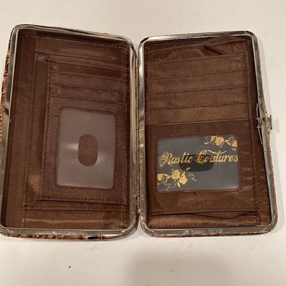 Rustic Couture Brown/Tan Croc Print Patent leather Clutch Wallet - Picture 3 of 4